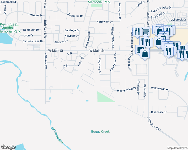 map of restaurants, bars, coffee shops, grocery stores, and more near 4208 Wembleton Circle in Norman