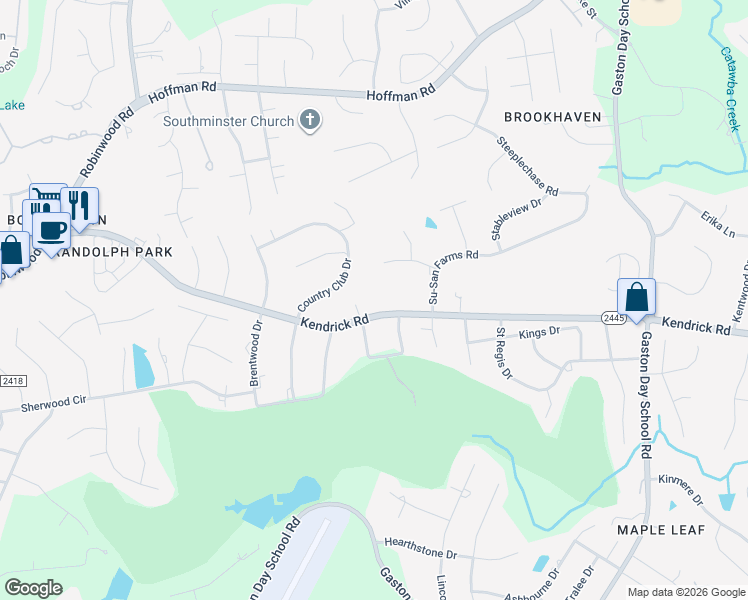 map of restaurants, bars, coffee shops, grocery stores, and more near 1834 Kendrick Road in Gastonia