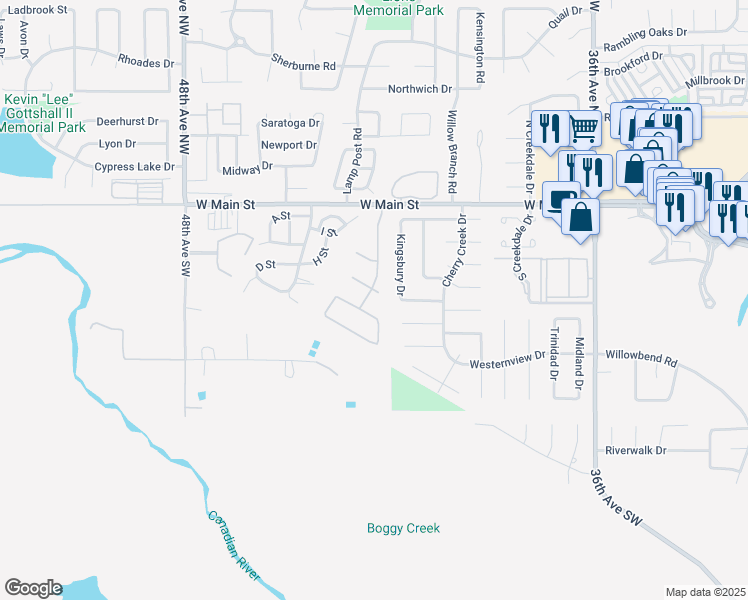 map of restaurants, bars, coffee shops, grocery stores, and more near 4210 Wembleton Circle in Norman