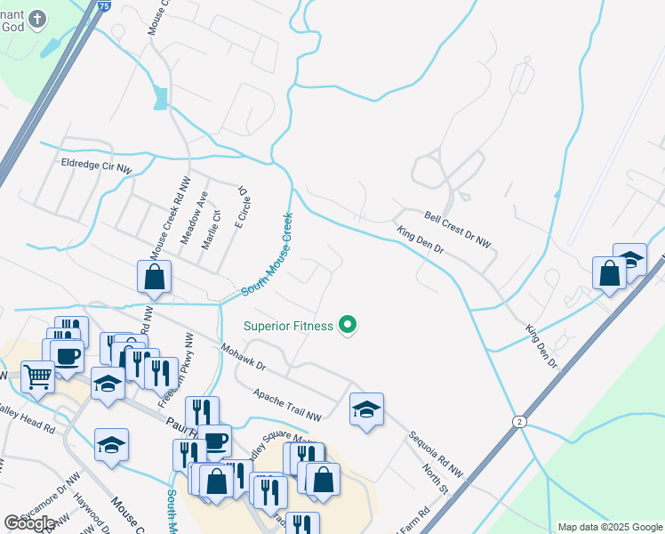 map of restaurants, bars, coffee shops, grocery stores, and more near 4812 Kiowa Lane Northwest in Cleveland