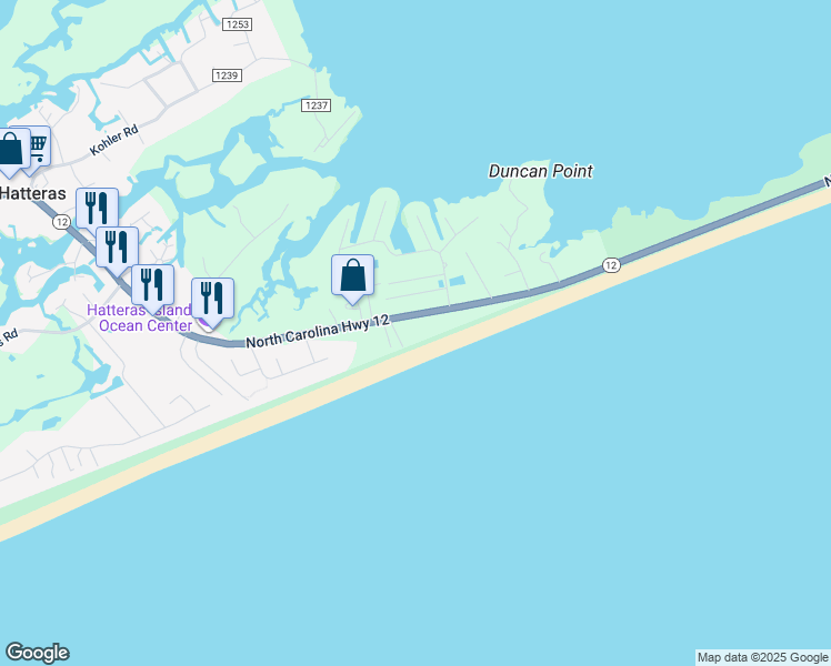 map of restaurants, bars, coffee shops, grocery stores, and more near 56821 North Carolina 12 in Hatteras