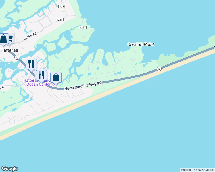 map of restaurants, bars, coffee shops, grocery stores, and more near 56721 North Carolina 12 in Hatteras