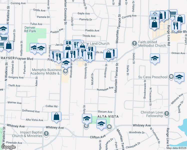 map of restaurants, bars, coffee shops, grocery stores, and more near 3295 Boone Street in Memphis