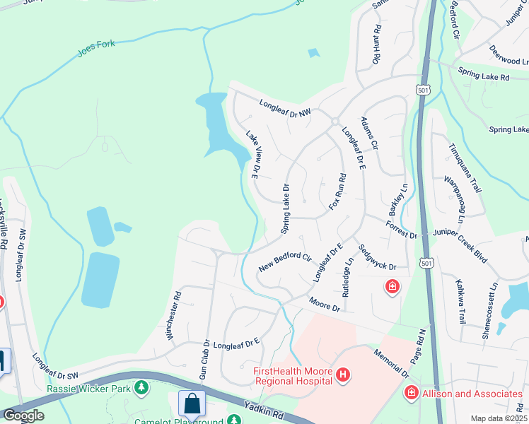map of restaurants, bars, coffee shops, grocery stores, and more near 55 Bradley Lane in Pinehurst