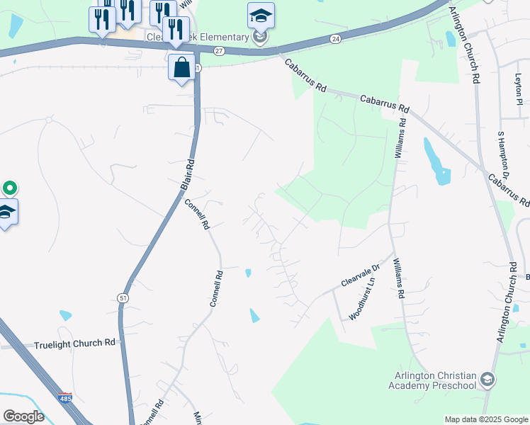 map of restaurants, bars, coffee shops, grocery stores, and more near 11206 Valmere Drive in Mint Hill