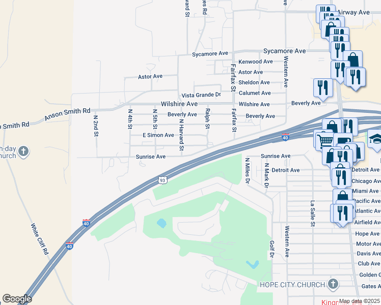 map of restaurants, bars, coffee shops, grocery stores, and more near 670 Windsor Avenue in Kingman