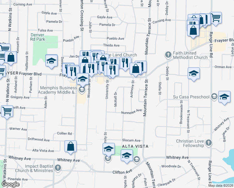 map of restaurants, bars, coffee shops, grocery stores, and more near 3295 Boone Street in Memphis