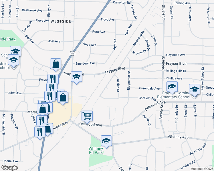 map of restaurants, bars, coffee shops, grocery stores, and more near 3281 Madewell Street in Memphis