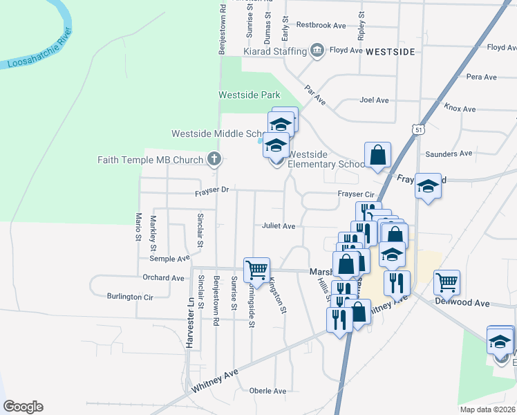 map of restaurants, bars, coffee shops, grocery stores, and more near 3291 Morningside Street in Memphis