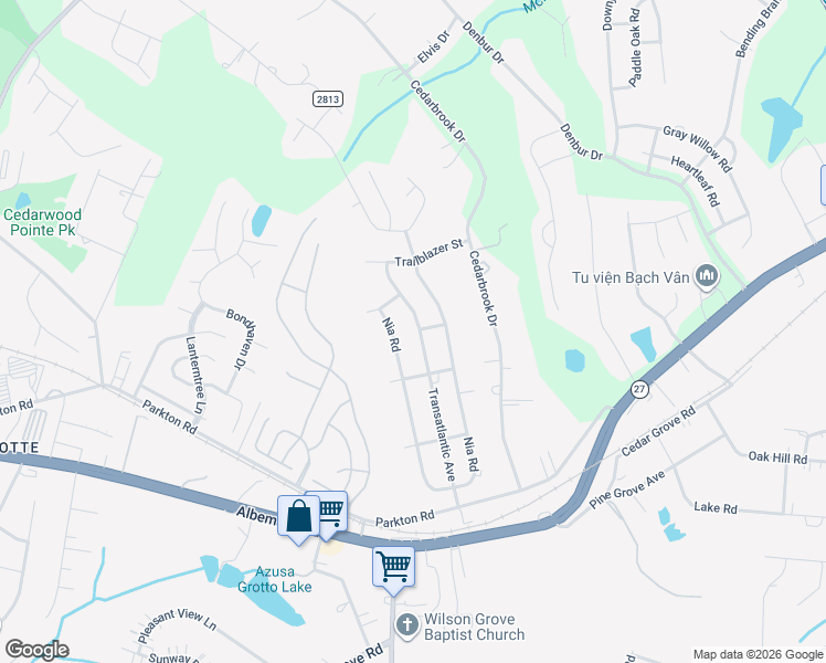 map of restaurants, bars, coffee shops, grocery stores, and more near 10045 Parkton Road in Charlotte