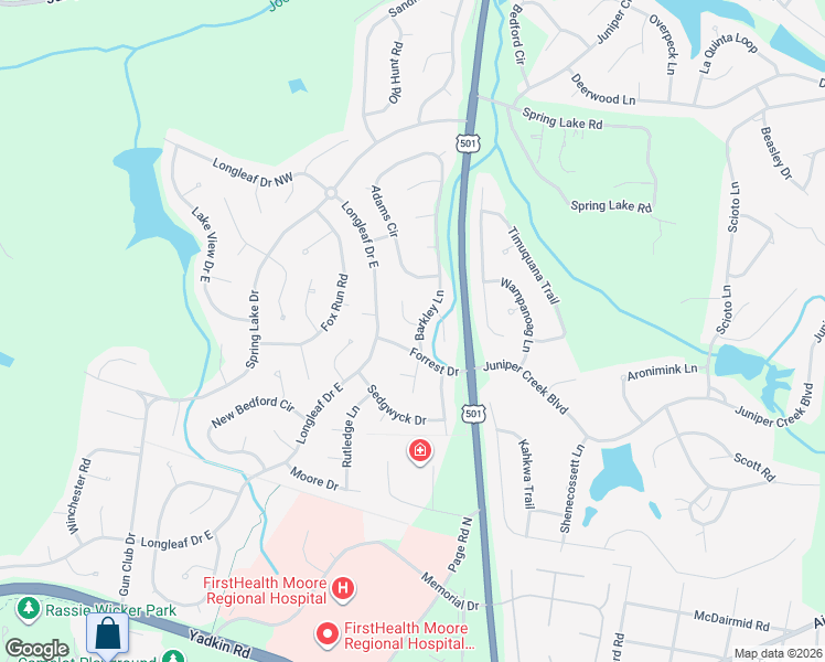 map of restaurants, bars, coffee shops, grocery stores, and more near 8 Barkley Lane in Pinehurst