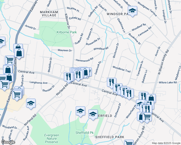 map of restaurants, bars, coffee shops, grocery stores, and more near 2625 Eastport Road in Charlotte