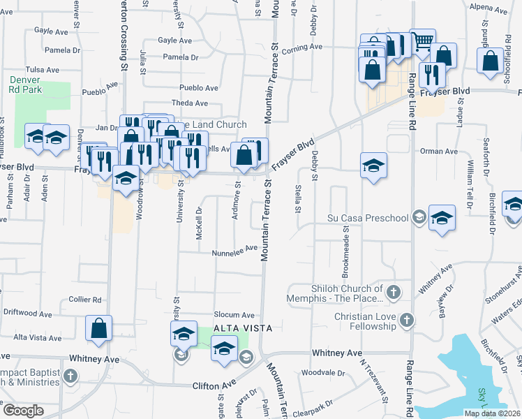 map of restaurants, bars, coffee shops, grocery stores, and more near 3306 Amselle Circle in Memphis