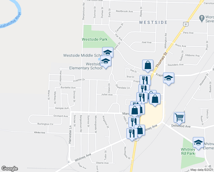 map of restaurants, bars, coffee shops, grocery stores, and more near 792 Dawn Cove in Memphis