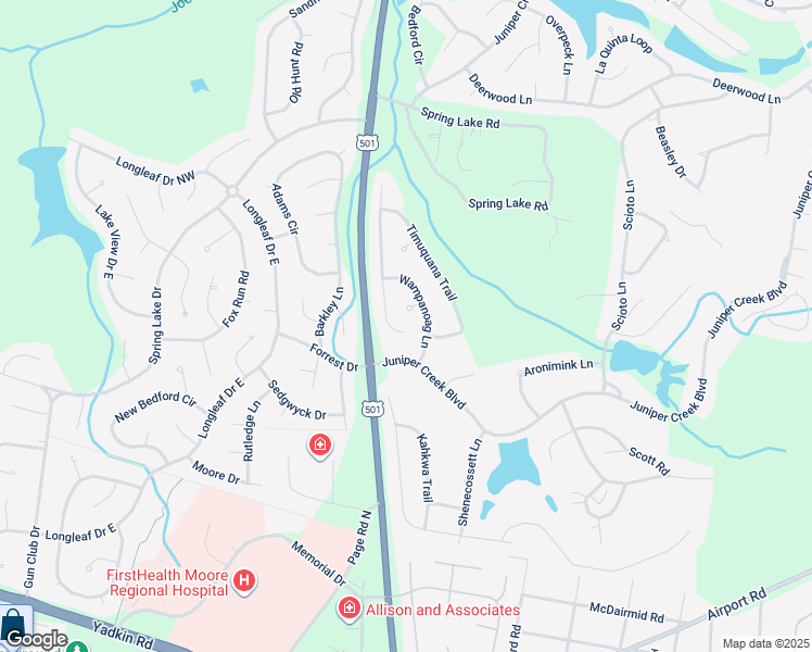 map of restaurants, bars, coffee shops, grocery stores, and more near 6 Minikahada Trail in Pinehurst