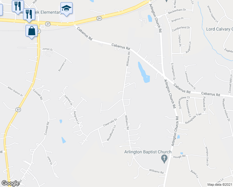 map of restaurants, bars, coffee shops, grocery stores, and more near 10931 Williams Road in Charlotte