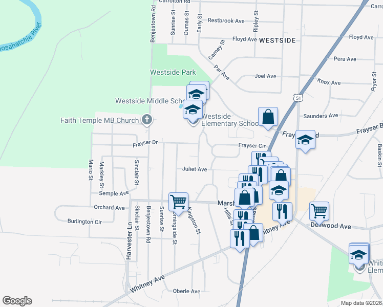 map of restaurants, bars, coffee shops, grocery stores, and more near 792 Dawn Cove in Memphis