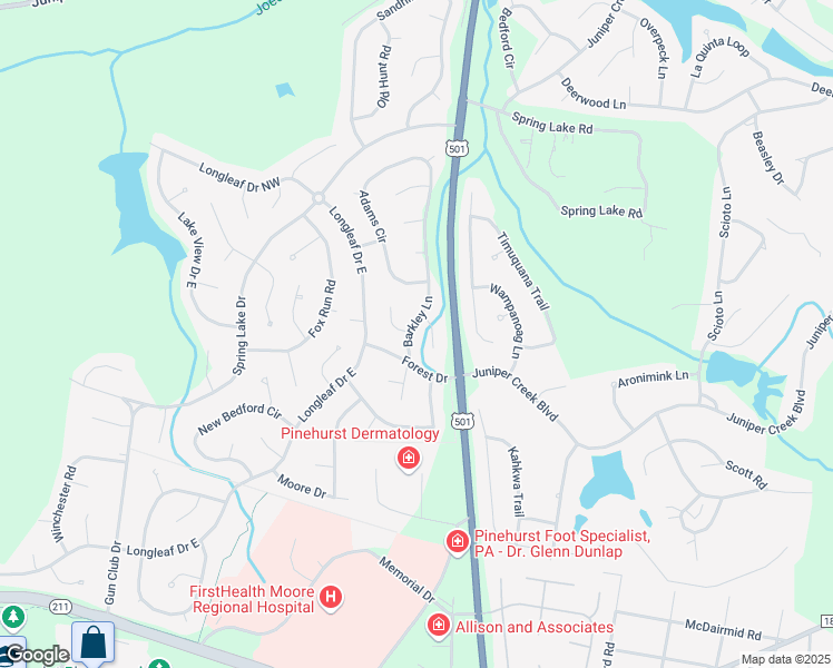 map of restaurants, bars, coffee shops, grocery stores, and more near 8 Barkley Lane in Pinehurst