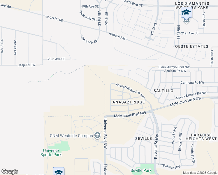 map of restaurants, bars, coffee shops, grocery stores, and more near 10843 Chaco Terrace Street Northwest in Albuquerque