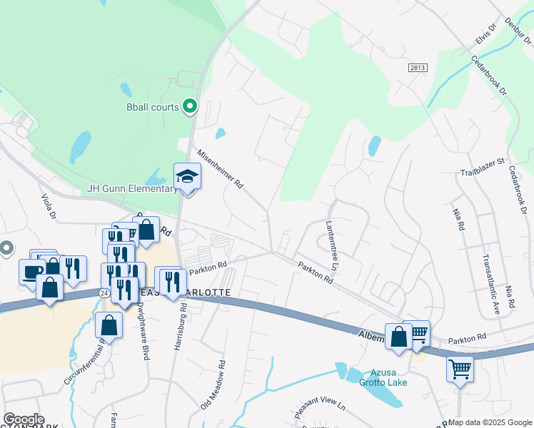 map of restaurants, bars, coffee shops, grocery stores, and more near 9632 Misenheimer Road in Charlotte