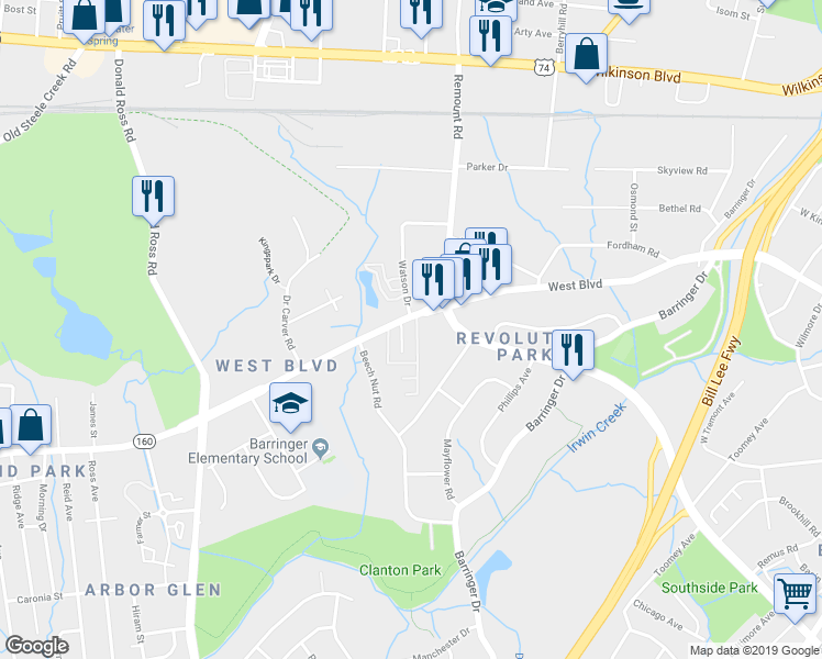 map of restaurants, bars, coffee shops, grocery stores, and more near in Charlotte