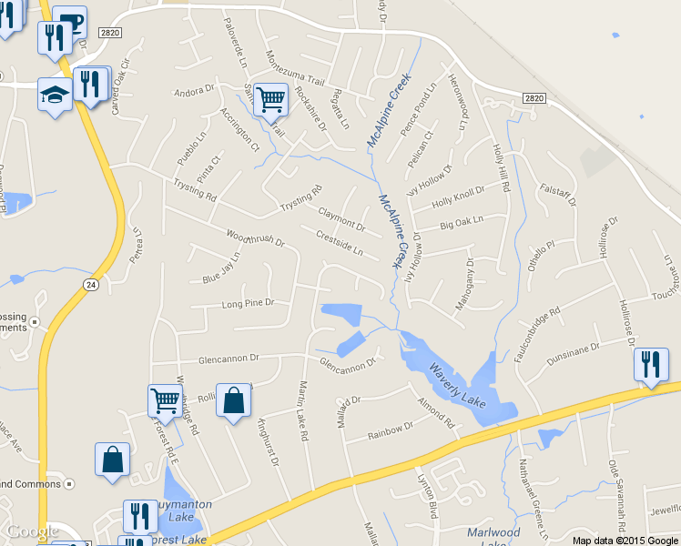 map of restaurants, bars, coffee shops, grocery stores, and more near 7521 Prindle Lake Drive in Charlotte
