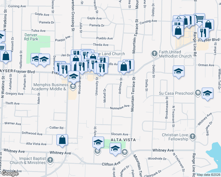 map of restaurants, bars, coffee shops, grocery stores, and more near 3295 Boone Street in Memphis