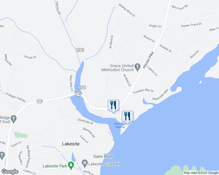 map of restaurants, bars, coffee shops, grocery stores, and more near 9732 Shoreline Heights Drive in Soddy-Daisy