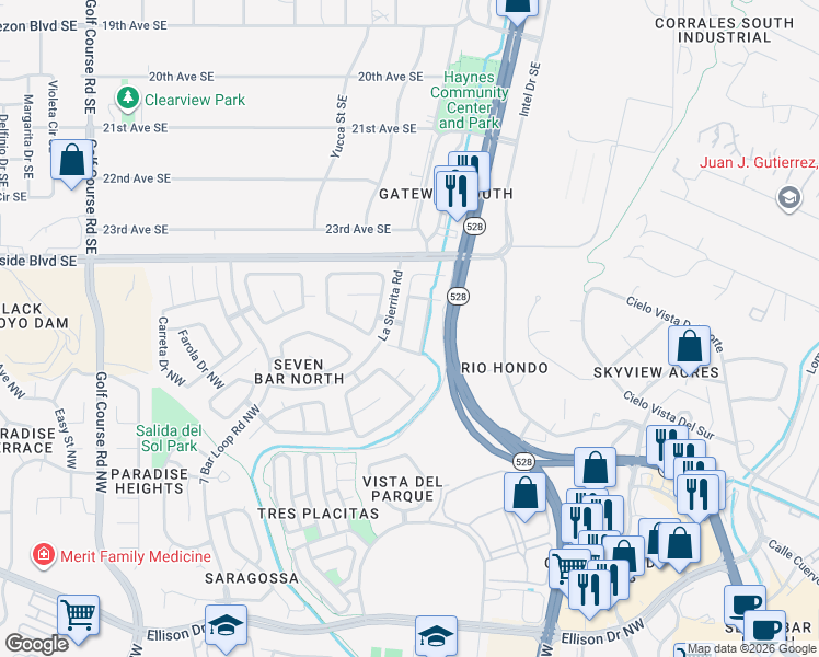 map of restaurants, bars, coffee shops, grocery stores, and more near 10915 Montecillo Drive Northwest in Albuquerque