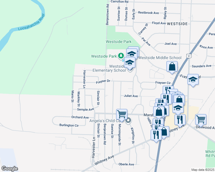 map of restaurants, bars, coffee shops, grocery stores, and more near 3294 Benjestown Road in Memphis