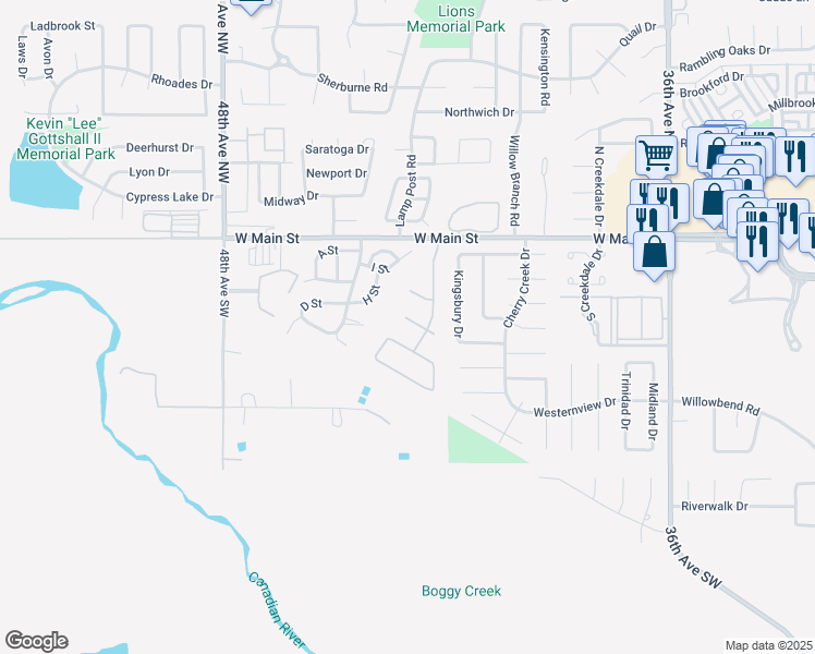 map of restaurants, bars, coffee shops, grocery stores, and more near 4234 Wembleton Circle in Norman