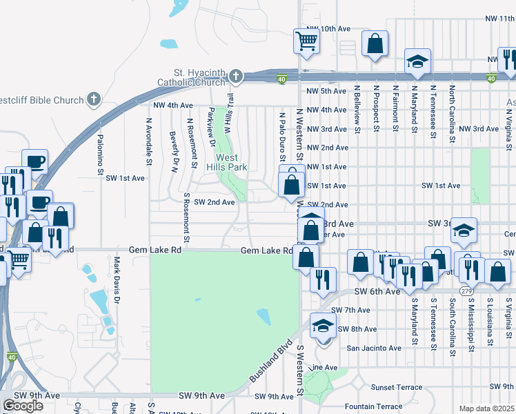 map of restaurants, bars, coffee shops, grocery stores, and more near 4221 Southwest 2nd Avenue in Amarillo