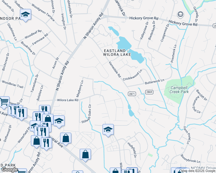 map of restaurants, bars, coffee shops, grocery stores, and more near in Charlotte