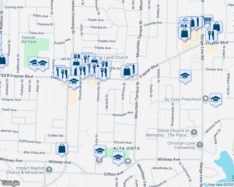 map of restaurants, bars, coffee shops, grocery stores, and more near 3295 Boone Street in Memphis