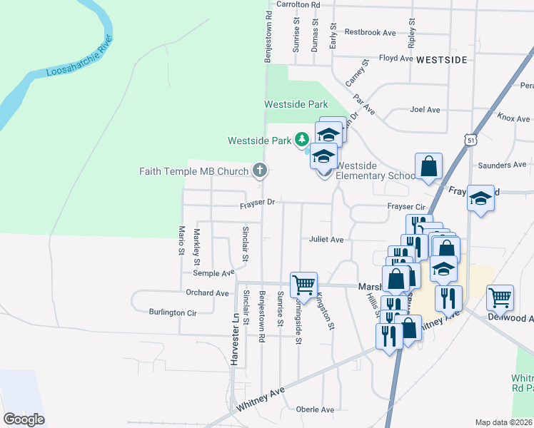 map of restaurants, bars, coffee shops, grocery stores, and more near 3294 Benjestown Road in Memphis