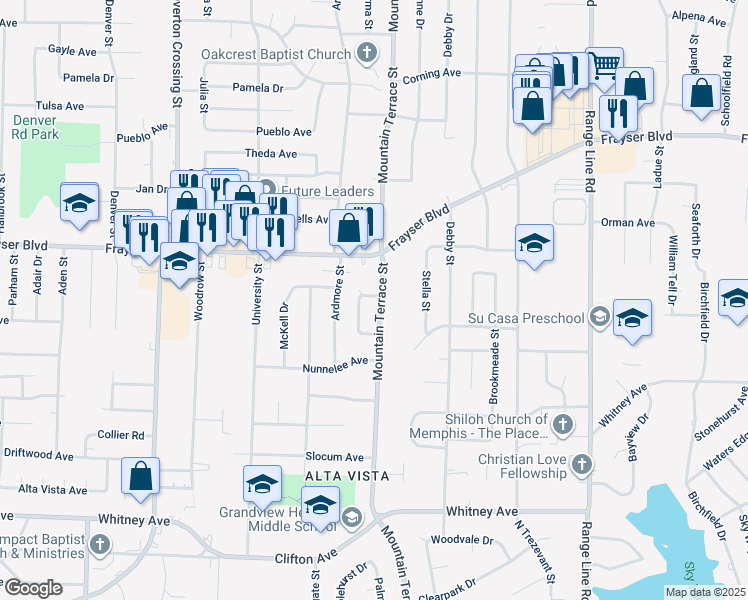 map of restaurants, bars, coffee shops, grocery stores, and more near 3306 Amselle Circle in Memphis