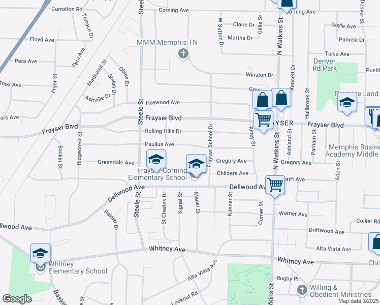 map of restaurants, bars, coffee shops, grocery stores, and more near 3291 Paullus Cove in Memphis