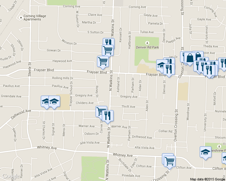 map of restaurants, bars, coffee shops, grocery stores, and more near 3292 North Watkins Street in Memphis