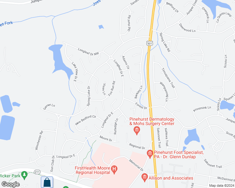 map of restaurants, bars, coffee shops, grocery stores, and more near 4 Taylor Place in Pinehurst