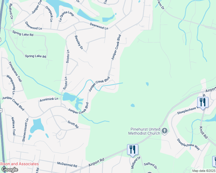 map of restaurants, bars, coffee shops, grocery stores, and more near 111 Lamplighter Village Drive in Pinehurst