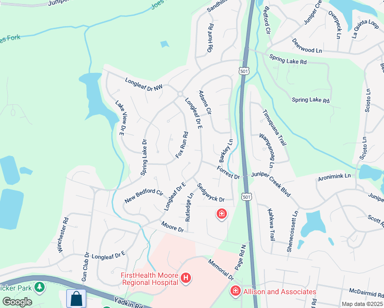 map of restaurants, bars, coffee shops, grocery stores, and more near 4 Taylor Place in Pinehurst