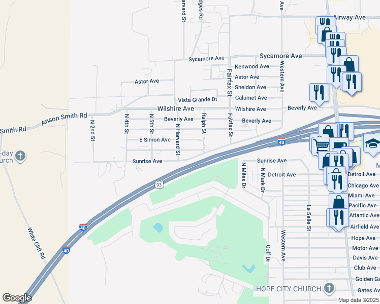 map of restaurants, bars, coffee shops, grocery stores, and more near 670 Windsor Avenue in Kingman