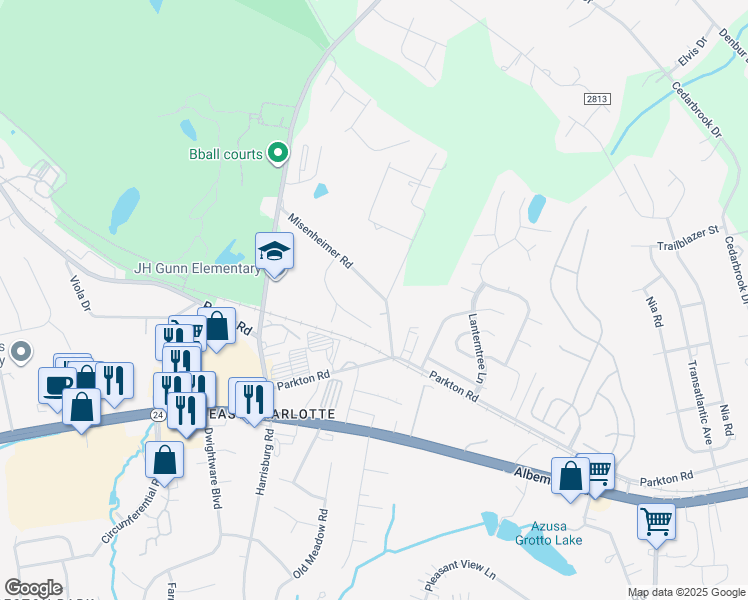 map of restaurants, bars, coffee shops, grocery stores, and more near 9632 Misenheimer Road in Charlotte
