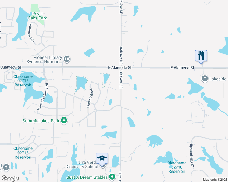 map of restaurants, bars, coffee shops, grocery stores, and more near 312 Starshine Drive in Norman