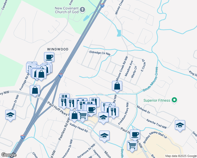 map of restaurants, bars, coffee shops, grocery stores, and more near 1073 Brad St NW in Cleveland