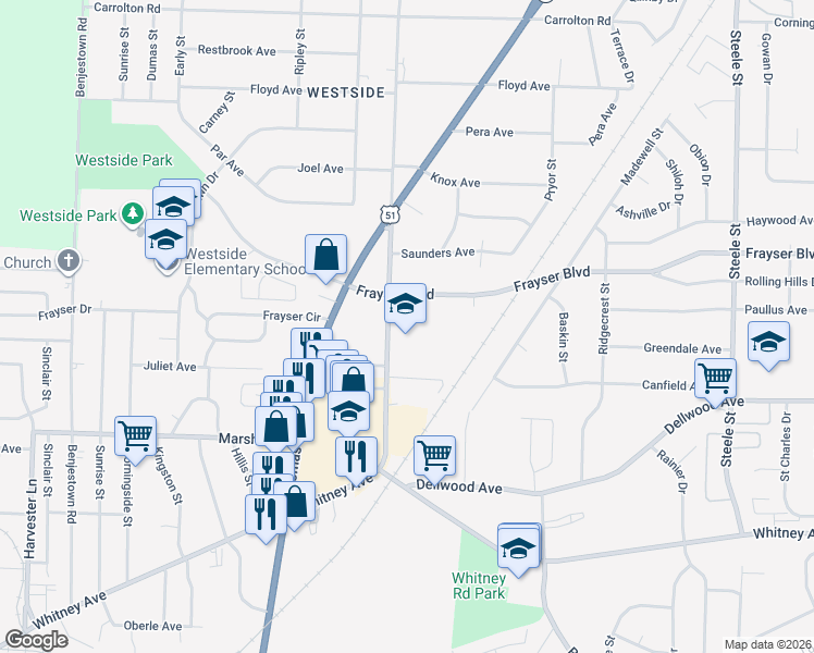 map of restaurants, bars, coffee shops, grocery stores, and more near 3294 Millington Road in Memphis
