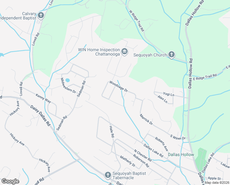 map of restaurants, bars, coffee shops, grocery stores, and more near 9144 Woodoak Road in Soddy-Daisy