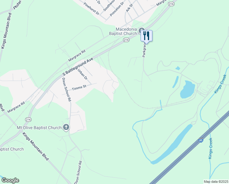 map of restaurants, bars, coffee shops, grocery stores, and more near 102 Parkdale Circle in Kings Mountain