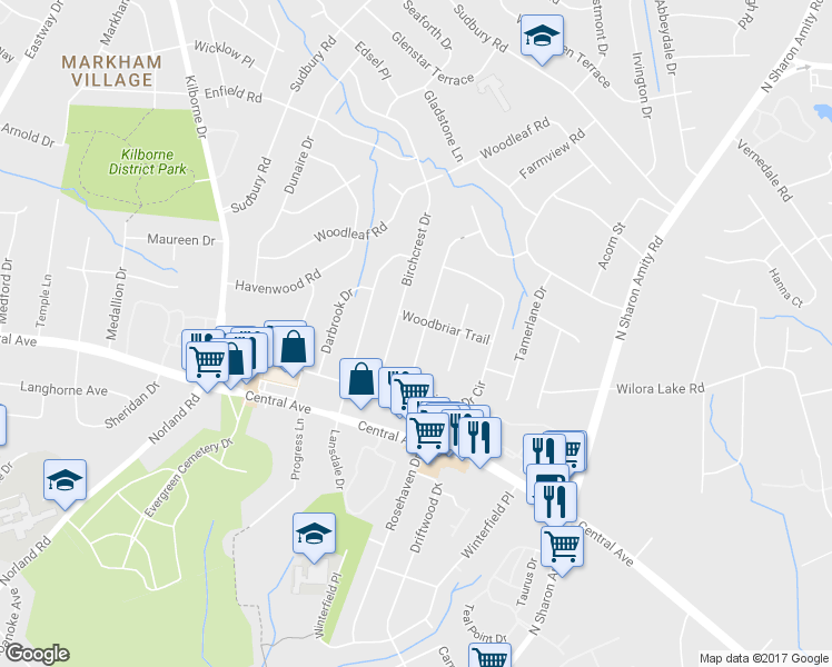 map of restaurants, bars, coffee shops, grocery stores, and more near 4608 Carriage Drive Circle in Charlotte