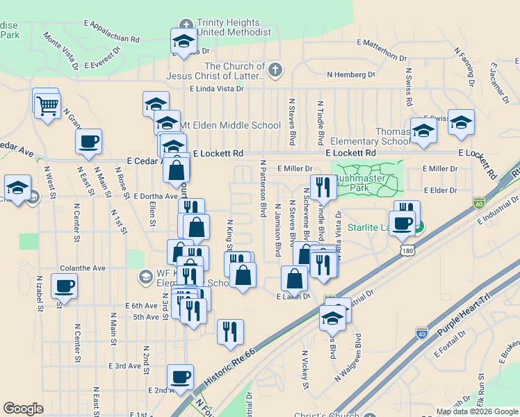 map of restaurants, bars, coffee shops, grocery stores, and more near 3009 North Patterson Boulevard in Flagstaff